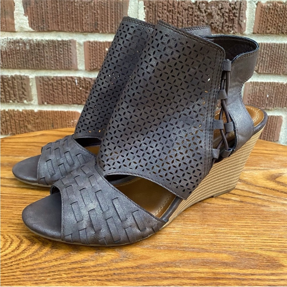 SUGAR HILL woven zipper Brown gladiator Wedge Sandals Size 9.5